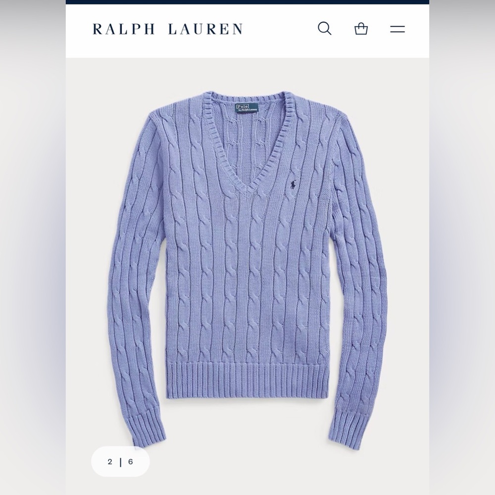 polo ralph lauren cable-knit cotton v-neck sweater, size medium - Picture 2 of 6